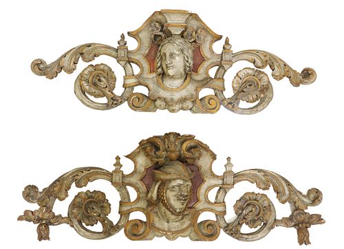 (2) ITALIAN ARCHITECTURAL PAINT-DECORATED CRESTS