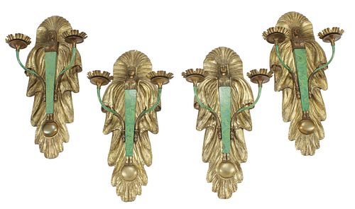 (4) EMPIRE STYLE GILTWOOD FIGURAL 2-LIGHT SCONCES