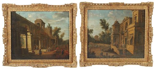 2) FRAMED PAINTINGS CAPRICCIO OF A PALACE EXTERIOR