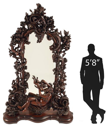 MONUMENTAL ROCOCO STYLE FIGURAL MIRROR, SIGNED, 104" h