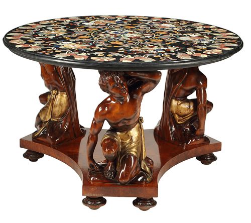 FIGURAL CENTER TABLE WITH PIETRA DURA MARBLE TOP