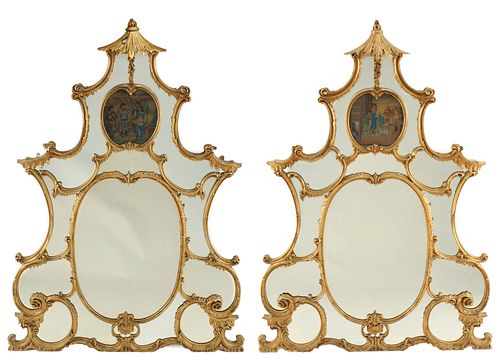 (2) CHINESE CHIPPENDALE STYLE PARCLOSE MIRRORS