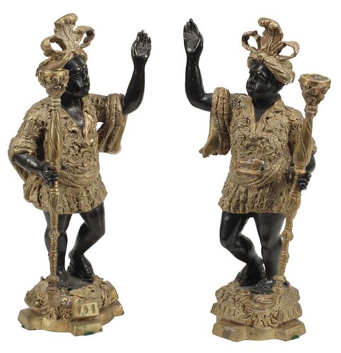 (2) GILT & PATINATED BRONZE FIGURAL CANDLE HOLDERS