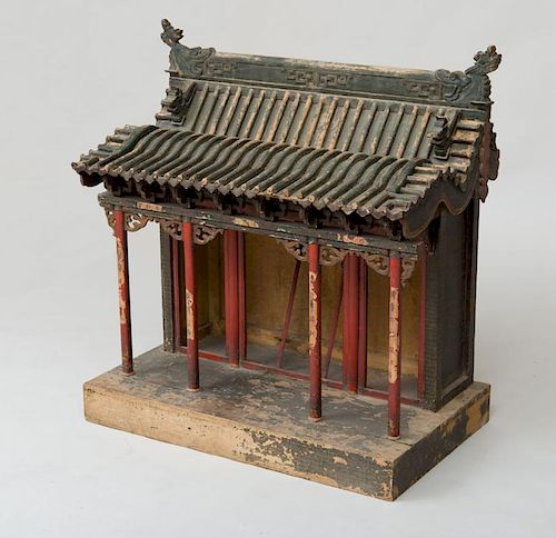 CHINESE PAINTED WOOD MODEL OF A TEMPLE