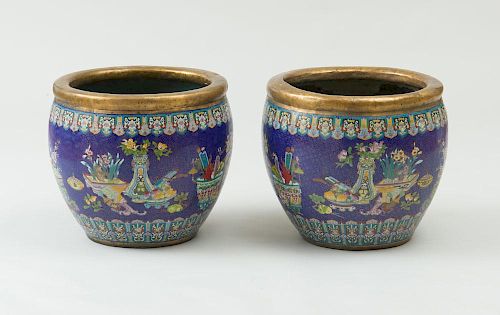 PAIR OF CHINESE CLOISONNÉ FISH BOWLS