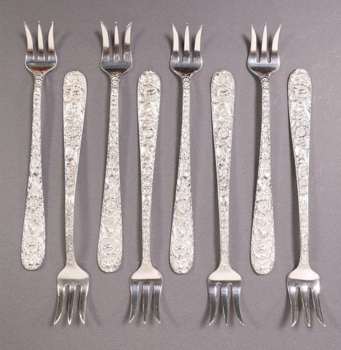 (8) S. KIRK & SON REPOUSSE STERLING OYSTER FORKS