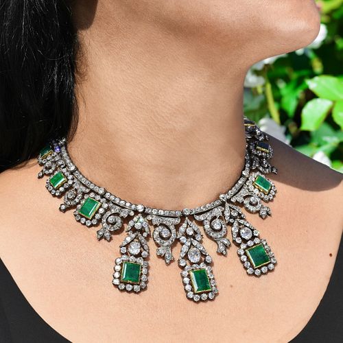 Victorian Diamond and Emerald Necklace