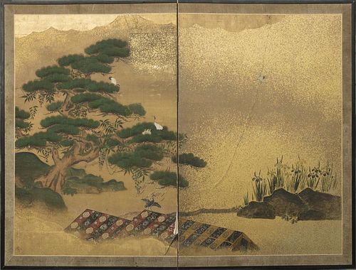 JAPANESE PAINTED-PAPER TWO-FOLD SCREEN