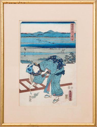 JAPANESE SCHOOL: WOMAN WITH CALLIGRAPHY BRUSH