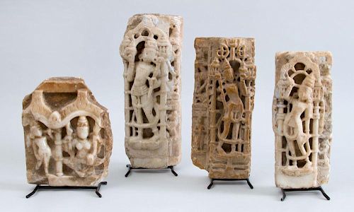 FOUR JAIN CARVED MARBLE FRAGMENTS, WESTERN INDIA, RAJASTHAN