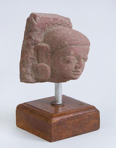 CENTRAL INDIAN CARVED RED SANDSTONE HEAD OF A YOUTH, CENTRAL INDIA, MATHURA