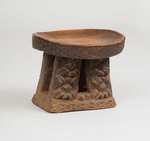 AFRICAN CARVED WOOD STOOL, KUBA STYLE