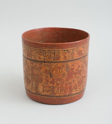 MAYAN TYPE FIGURAL DECORATED POTTERY BOWL