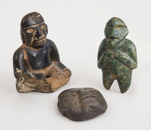 GROUP OF THREE PRE-COLUMBIAN AND LATER STONE FIGURAL PIECES