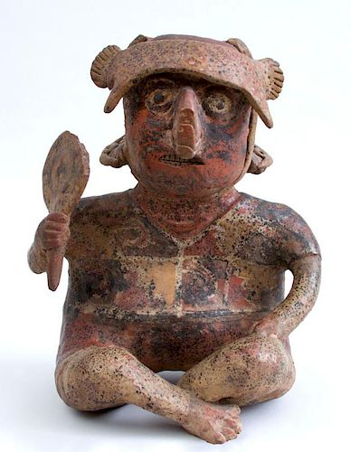 NAYARIT PROTOCLASSICAL PAINTED POTTERY FIGURE OF A SEATED MALE