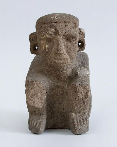 COSTA RICAN CARVED VOLCANIC STONE SEATED FIGURE