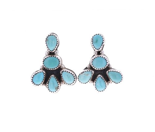 Navajo R. Sam Sterling Silver Turquoise Earrings