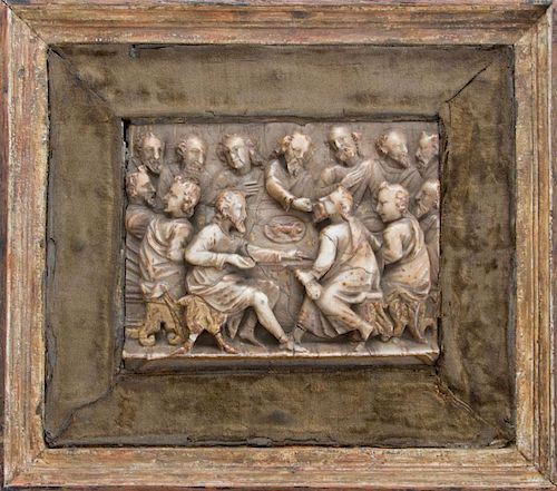 CONTINENTAL ALABASTER RELIEF CARVING OF THE LAST SUPPER
