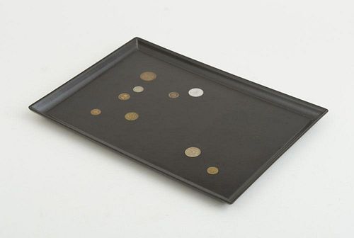BLACK LACQUER TRAY INSET WITH EUROPEAN COINS