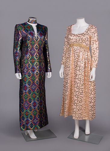TWO DESIGNER EVENING DRESSES, USA, 1970s