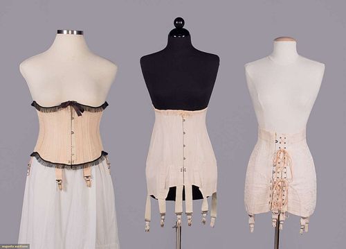 THREE CORSETS W/ ATTACHED GARTERS, USA, 1920s-1940s