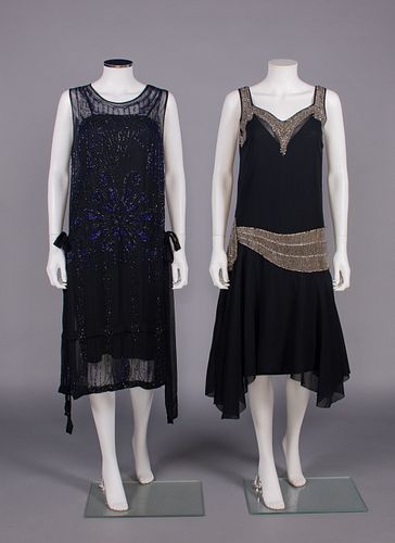 TWO BEADED PARTY DRESSES, 1920s