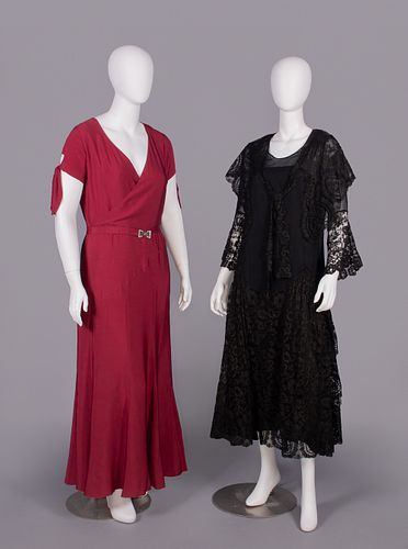 TWO SILK & LACE EVENING DRESSES, c. 1930