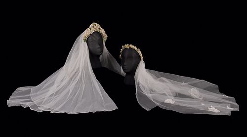 TWO WAX FLORAL WEDDING VEILS, 1920s-1930s