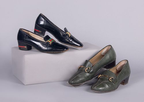 TWO PAIR LEATHER GUCCI LOAFERS, ITALY, 1950s