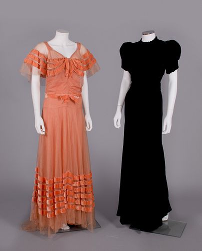 TWO VELVET EVENING OR PARTY DRESSES, ITALY, 1930s