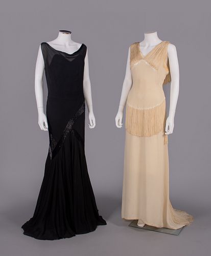 TWO BEADED OR FRINGED SILK EVENING GOWNS, USA, 1930s