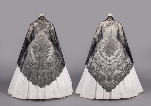 TWO CHANTILLY LACE SHAWLS, 1850s-1860s