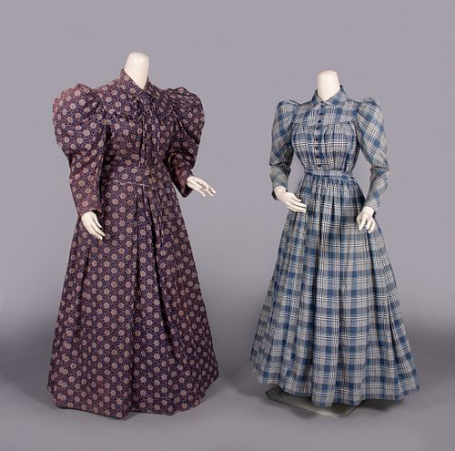 ONE PRINTED COTTON WRAPPER & ONE DAY DRESS, 1890s