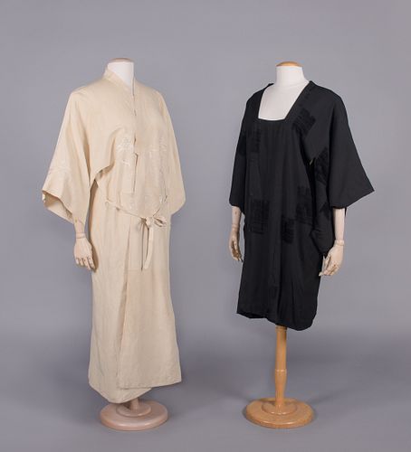 ONE EMBROIDERED KIMONO & ONE KIMONO STYLE DRESS, 1930s