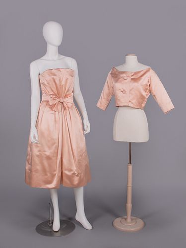 COUTURE CHRISTIAN DIOR SILK PARTY DRESS & JACKET, LONDON, LATE 1950s
