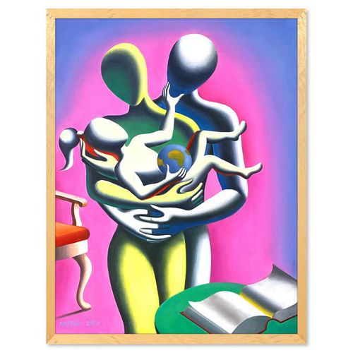 Mark Kostabi, "Above All Else" Framed Original Painting on Canvas, Hand Signed with Certificate of Authenticity.