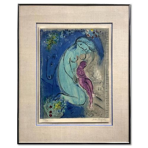 Marc Chagall (1887-1985), "Quai aux Fleurs" Framed Hand Signed Limited Edition Original Lithograph, Numbered 37/75 with Letter of Authenticity