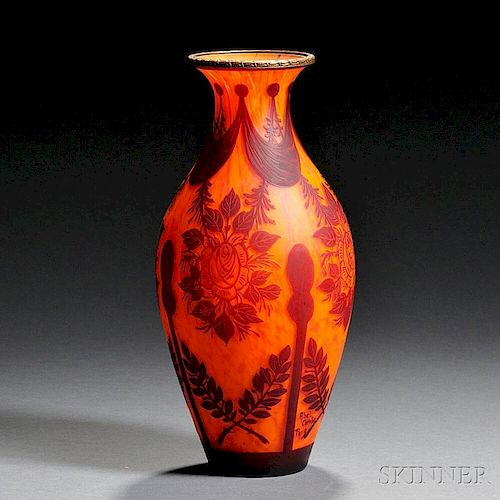 Abel Combe Cameo Glass and Gilt-metal Vase