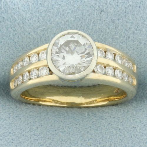 Over 2ct Diamond Bezel Set Engagement Ring in 14k Yellow Gold