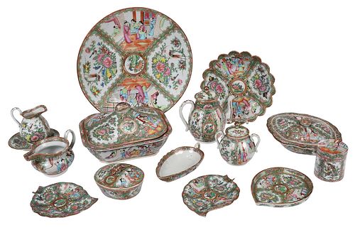 Group of 15 Chinese Export Rose Medallion Table Objects