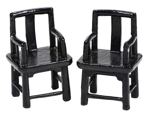 Pair of Chinese Miniature Lacquer Chairs