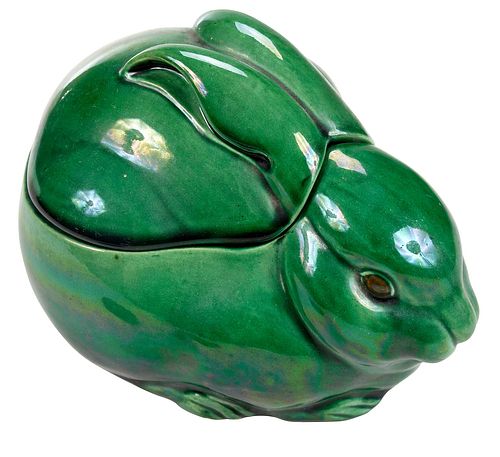 Asian Green Glazed Rabbit Form Jar
