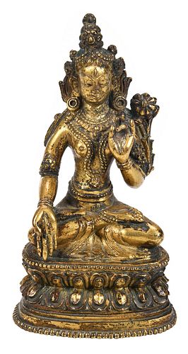 Gilt Bronze Tibetan Seated White Tara Figure