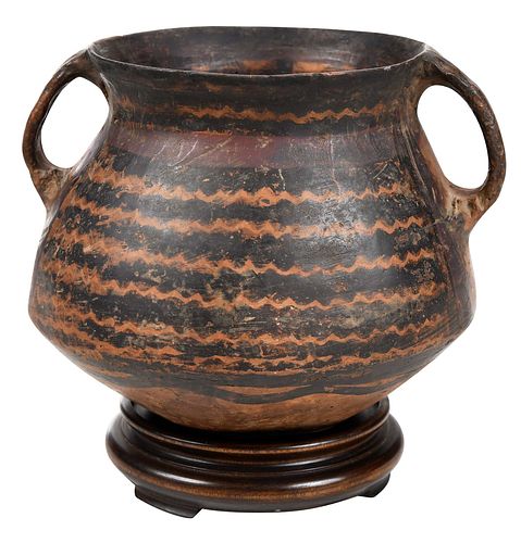 Chinese Yangshao Red Pottery Vessel with Black Decoration 