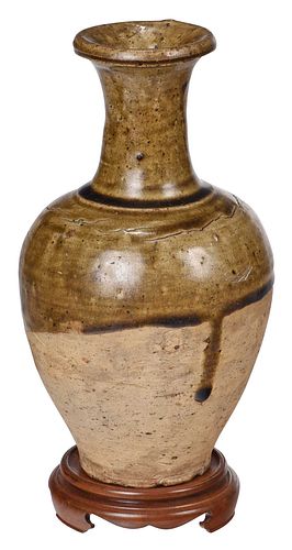 Early Chinese Olive Brown Glaze Stoneware Vase
