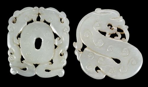 Two Chinese Carved Jade Dragon Toggles
