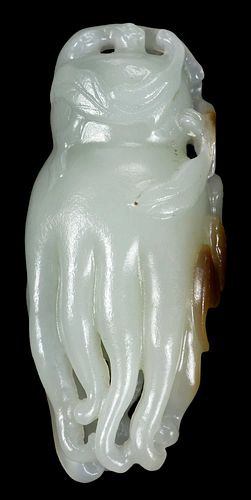 Chinese Carved Jade Buddha's Hand with Bat