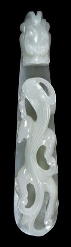 Chinese Carved Jade Dragon and Chilong Belt Hook