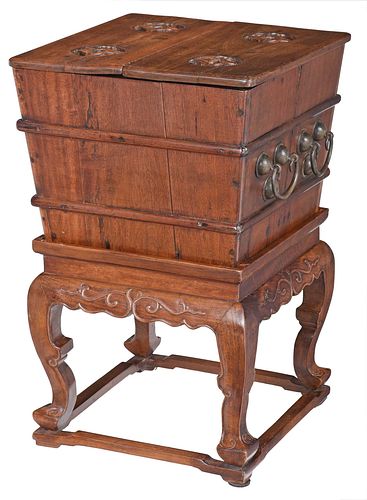 Chinese Carved Hardwood Cellarette on Stand