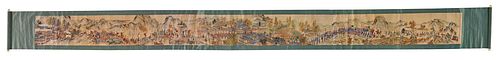 Long Asian Ink and Color Scroll Painting